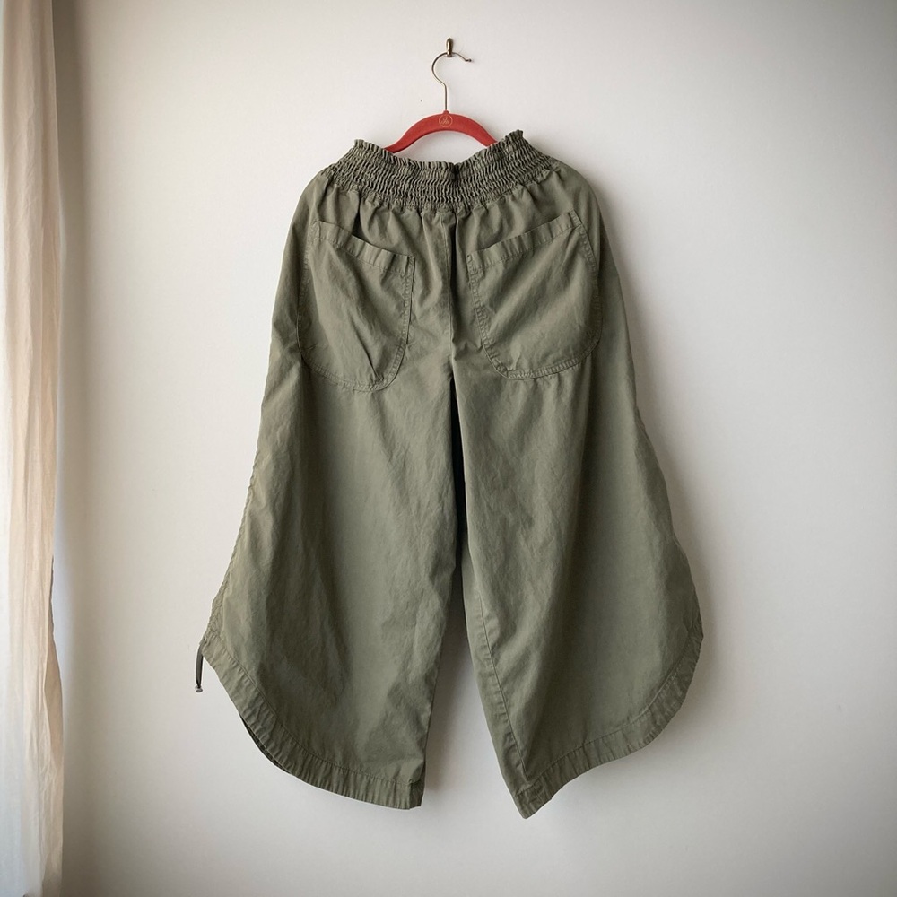 anthropologie hakama parachute culotte pants wide baggy skirt pleated green m - Picture 5 of 11